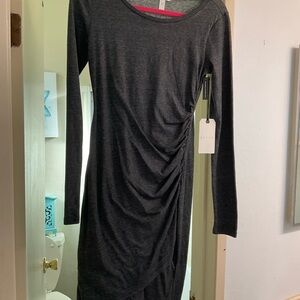 Leith Charcoal Long Sleeve Ruched Midi Dress